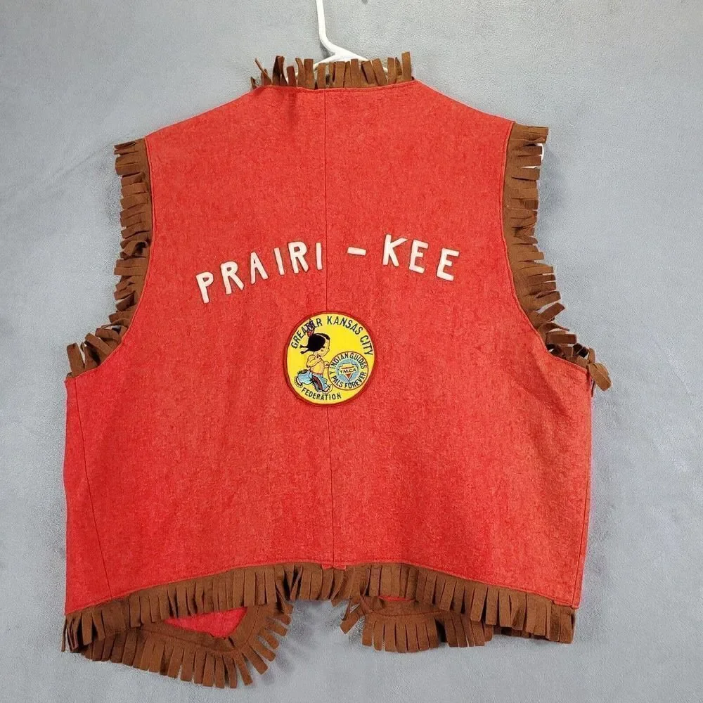 Vtg YMCA Y Indian Guides Vest Mens Large Red Pow Wow Felt Fabric Prairi Kee KC